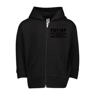 Donald Trump Jd Vance 2024 Maga Army Stamp Black Logo Toddler Zip Fleece Hoodie