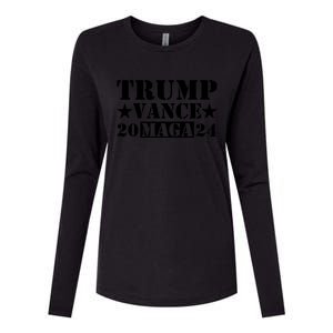 Donald Trump Jd Vance 2024 Maga Army Stamp Black Logo Womens Cotton Relaxed Long Sleeve T-Shirt