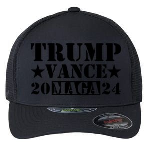 Donald Trump Jd Vance 2024 Maga Army Stamp Black Logo Flexfit Unipanel Trucker Cap