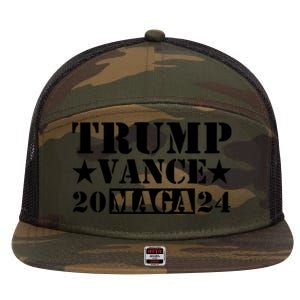 Donald Trump Jd Vance 2024 Maga Army Stamp Black Logo 7 Panel Mesh Trucker Snapback Hat