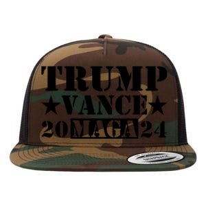 Donald Trump Jd Vance 2024 Maga Army Stamp Black Logo Flat Bill Trucker Hat