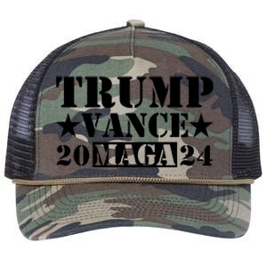 Donald Trump Jd Vance 2024 Maga Army Stamp Black Logo Retro Rope Trucker Hat Cap