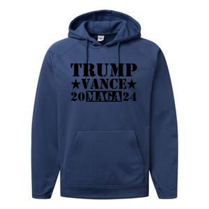 Donald Trump Jd Vance 2024 Maga Army Stamp Black Logo Performance Fleece Hoodie