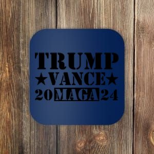 Donald Trump Jd Vance 2024 Maga Army Stamp Black Logo Coaster