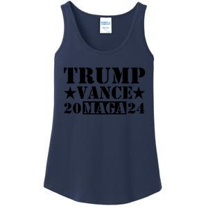 Donald Trump Jd Vance 2024 Maga Army Stamp Black Logo Ladies Essential Tank