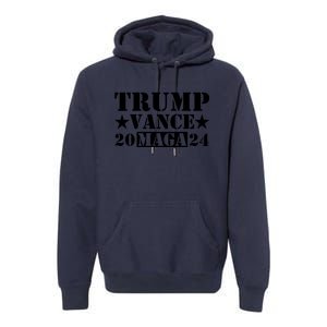 Donald Trump Jd Vance 2024 Maga Army Stamp Black Logo Premium Hoodie