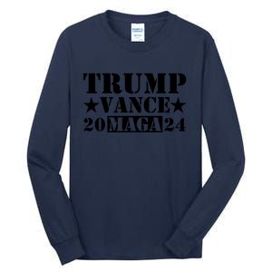 Donald Trump Jd Vance 2024 Maga Army Stamp Black Logo Tall Long Sleeve T-Shirt