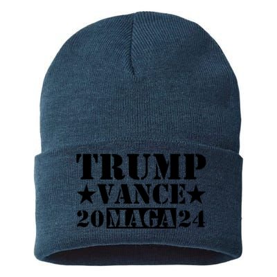 Donald Trump Jd Vance 2024 Maga Army Stamp Black Logo Sustainable Knit Beanie