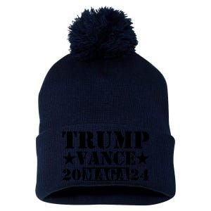 Donald Trump Jd Vance 2024 Maga Army Stamp Black Logo Pom Pom 12in Knit Beanie