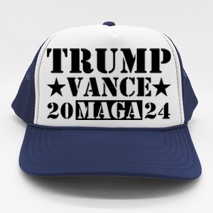 Donald Trump Jd Vance 2024 Maga Army Stamp Black Logo Trucker Hat