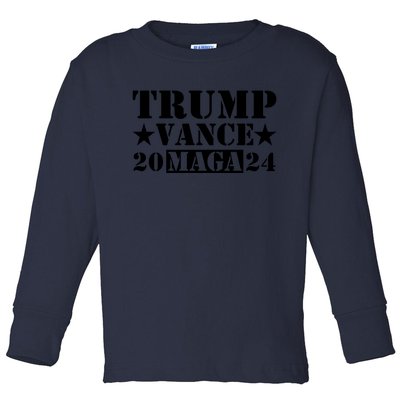 Donald Trump Jd Vance 2024 Maga Army Stamp Black Logo Toddler Long Sleeve Shirt