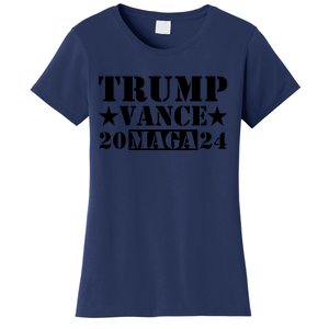 Donald Trump Jd Vance 2024 Maga Army Stamp Black Logo Women's T-Shirt