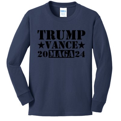 Donald Trump Jd Vance 2024 Maga Army Stamp Black Logo Kids Long Sleeve Shirt