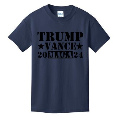 Donald Trump Jd Vance 2024 Maga Army Stamp Black Logo Kids T-Shirt