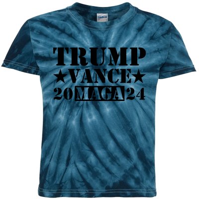 Donald Trump Jd Vance 2024 Maga Army Stamp Black Logo Kids Tie-Dye T-Shirt