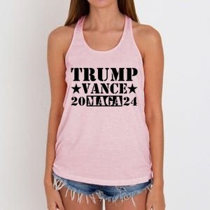 Donald Trump Jd Vance 2024 Maga Army Stamp Black Logo Women's Knotted Racerback Tank