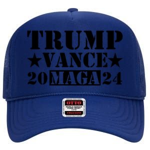 Donald Trump Jd Vance 2024 Maga Army Stamp Black Logo High Crown Mesh Back Trucker Hat