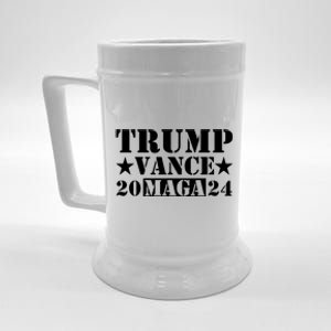 Donald Trump Jd Vance 2024 Maga Army Stamp Black Logo Beer Stein