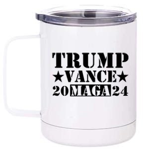 Donald Trump Jd Vance 2024 Maga Army Stamp Black Logo 12 oz Stainless Steel Tumbler Cup