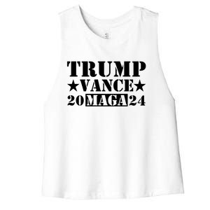 Donald Trump Jd Vance 2024 Maga Army Stamp Black Logo Women's Racerback Cropped Tank