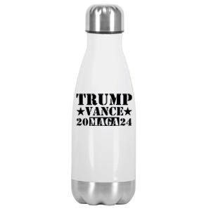 Donald Trump Jd Vance 2024 Maga Army Stamp Black Logo Stainless Steel Insulated Water Bottle