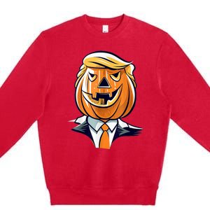 Donald Trumpkin JackOLantern Pumpkin Halloween Trump Premium Crewneck Sweatshirt