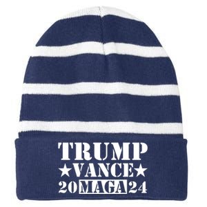 Donald Trump Jd Vance 2024 Maga Army Stamp Striped Beanie with Solid Band