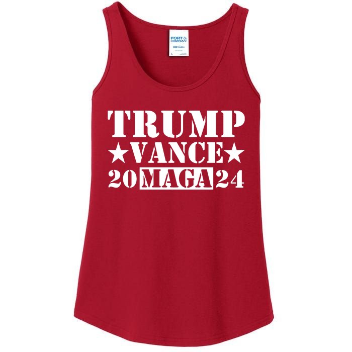 Donald Trump Jd Vance 2024 Maga Army Stamp Ladies Essential Tank