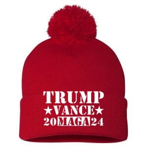 Donald Trump Jd Vance 2024 Maga Army Stamp Pom Pom 12in Knit Beanie