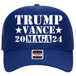 Donald Trump Jd Vance 2024 Maga Army Stamp High Crown Mesh Back Trucker Hat