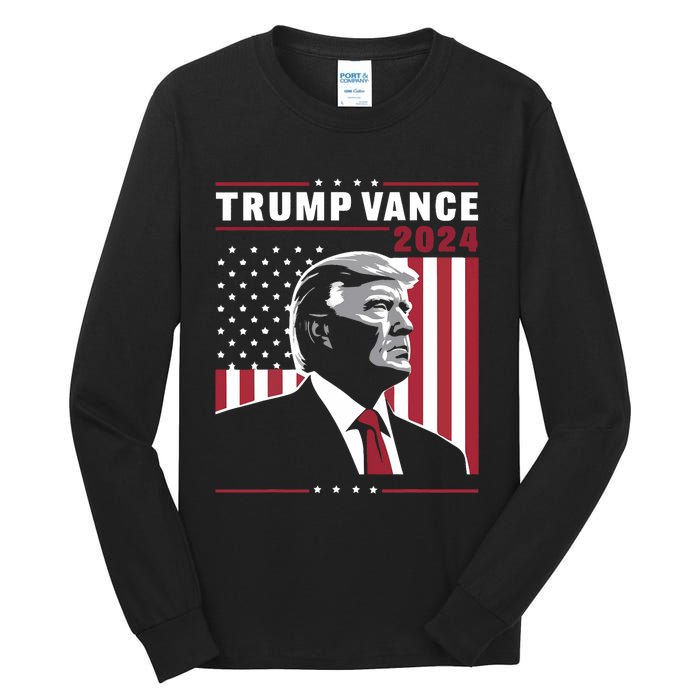 Donald Trump Jd Vance American Flag Trump Vance 2024 Tall Long Sleeve T-Shirt