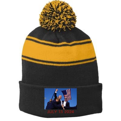 Donald Trump July 13 2024 Stripe Pom Pom Beanie