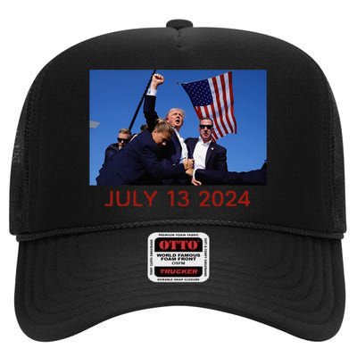 Donald Trump July 13 2024 High Crown Mesh Back Trucker Hat