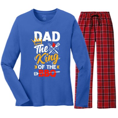 Dad The King Of The Bbq Father's Day Grill Gift Women's Long Sleeve Flannel Pajama Set 