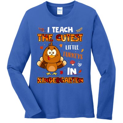 Dabbing Turkey Kindergarten Teacher Thanksgiving Pajamas Gift Ladies Long Sleeve Shirt