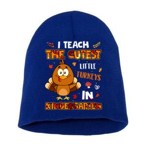 Dabbing Turkey Kindergarten Teacher Thanksgiving Pajamas Gift Short Acrylic Beanie