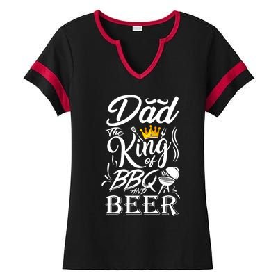 Dad The King Of Bbq And Beer Fathers Day Gift Ladies Halftime Notch Neck Tee