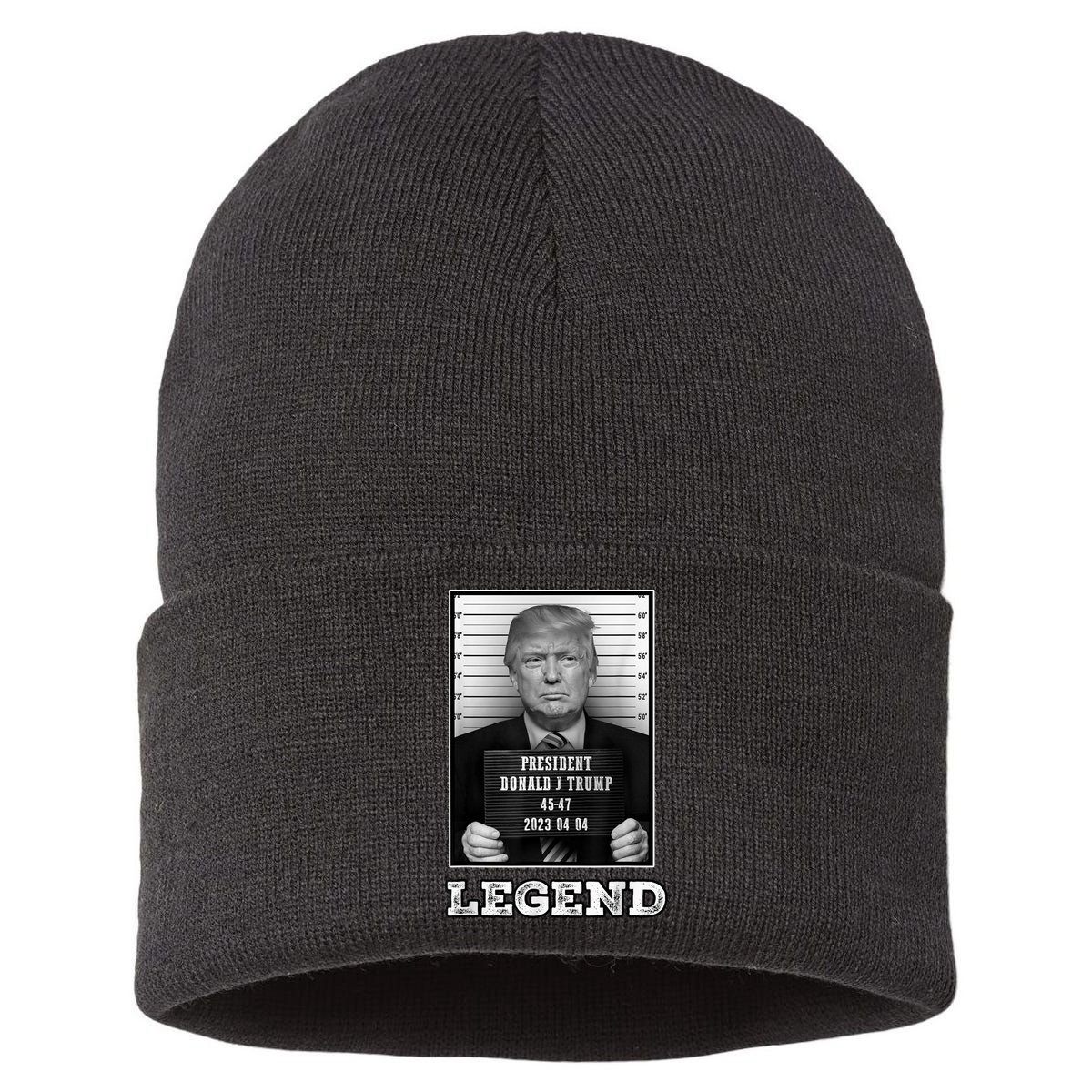 Trump 2024 Mugshot President Legend Sustainable Knit Beanie