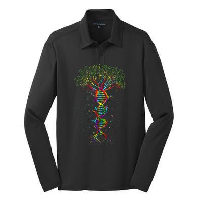 Dna Tree Life Genetics Biologist Science Earth Day Silk Touch Performance Long Sleeve Polo