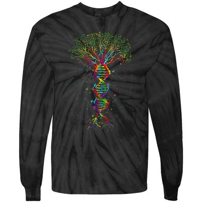 Dna Tree Life Genetics Biologist Science Earth Day Tie-Dye Long Sleeve Shirt