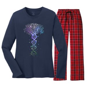 DNA Tree Life Earth Genetics Biologist Science Gift Women's Long Sleeve Flannel Pajama Set 