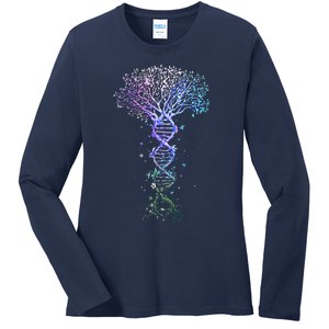 DNA Tree Life Earth Genetics Biologist Science Gift Ladies Long Sleeve Shirt