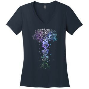 DNA Tree Life Earth Genetics Biologist Science Gift Women's V-Neck T-Shirt