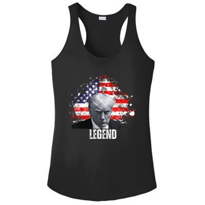 Donald Trump Legend Mug Shot American Flag Ladies PosiCharge Competitor Racerback Tank