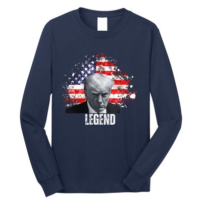 Donald Trump Legend Mug Shot American Flag Long Sleeve Shirt