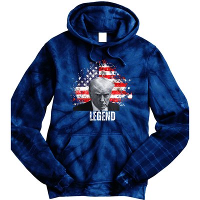 Donald Trump Legend Mug Shot American Flag Tie Dye Hoodie