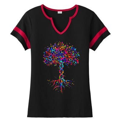 DNA Tree Life Watercolor Genetic Biologist Science Earth Day Ladies Halftime Notch Neck Tee