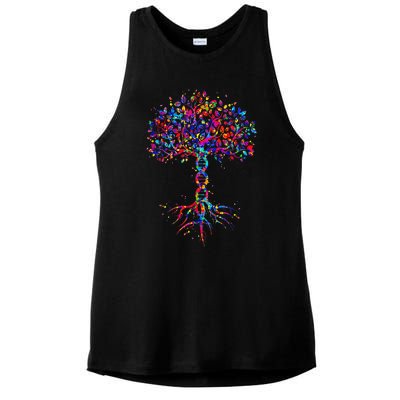 DNA Tree Life Watercolor Genetic Biologist Science Earth Day Ladies PosiCharge Tri-Blend Wicking Tank