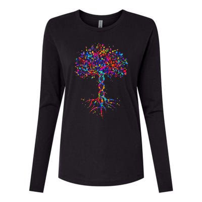 DNA Tree Life Watercolor Genetic Biologist Science Earth Day Womens Cotton Relaxed Long Sleeve T-Shirt