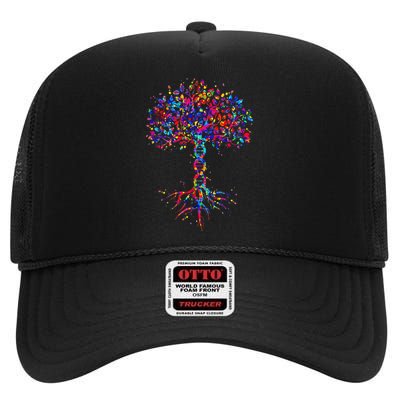 DNA Tree Life Watercolor Genetic Biologist Science Earth Day High Crown Mesh Back Trucker Hat